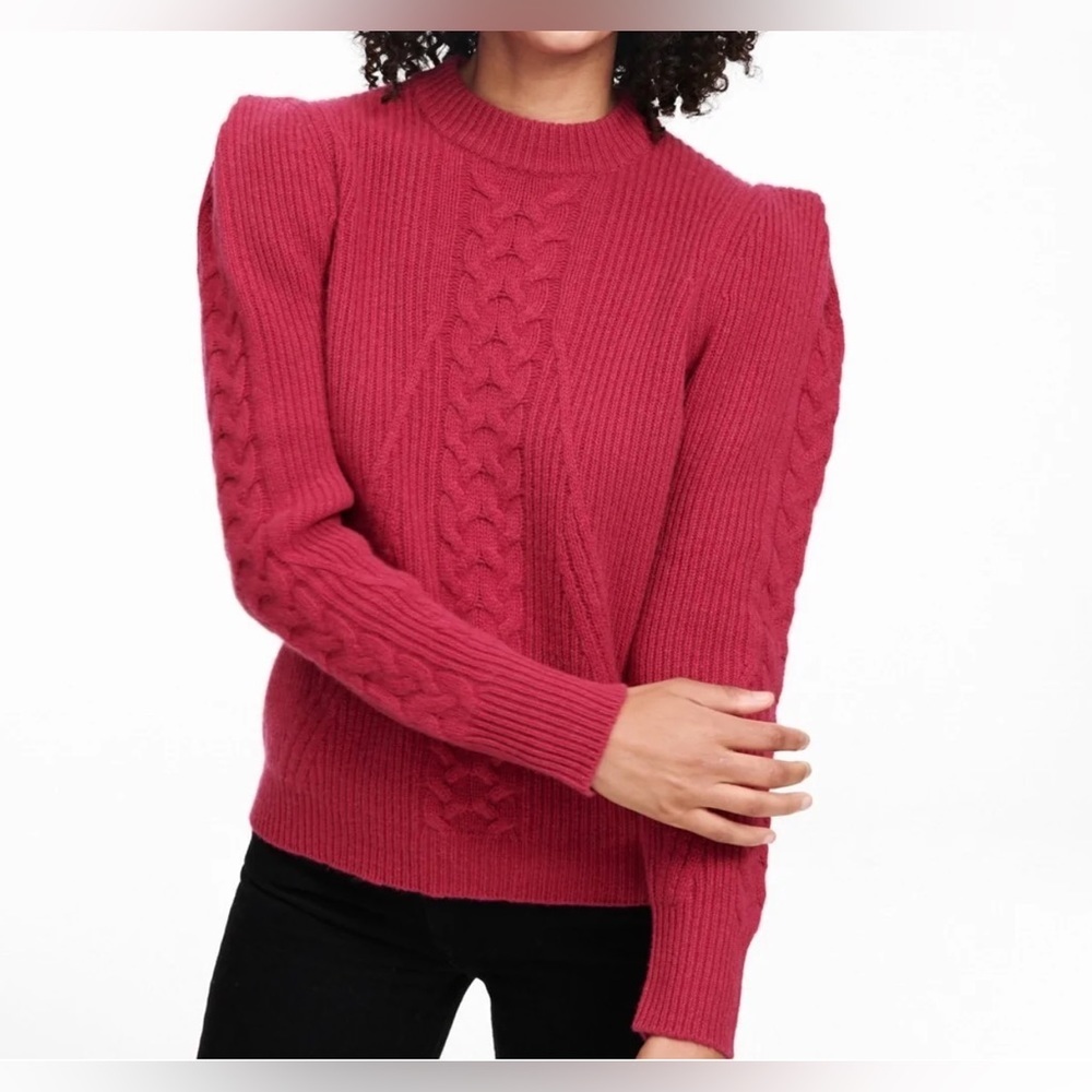 Naadam Structured Shoulder Cable Knit Wool/Cashmere Sweater Pink Size Small